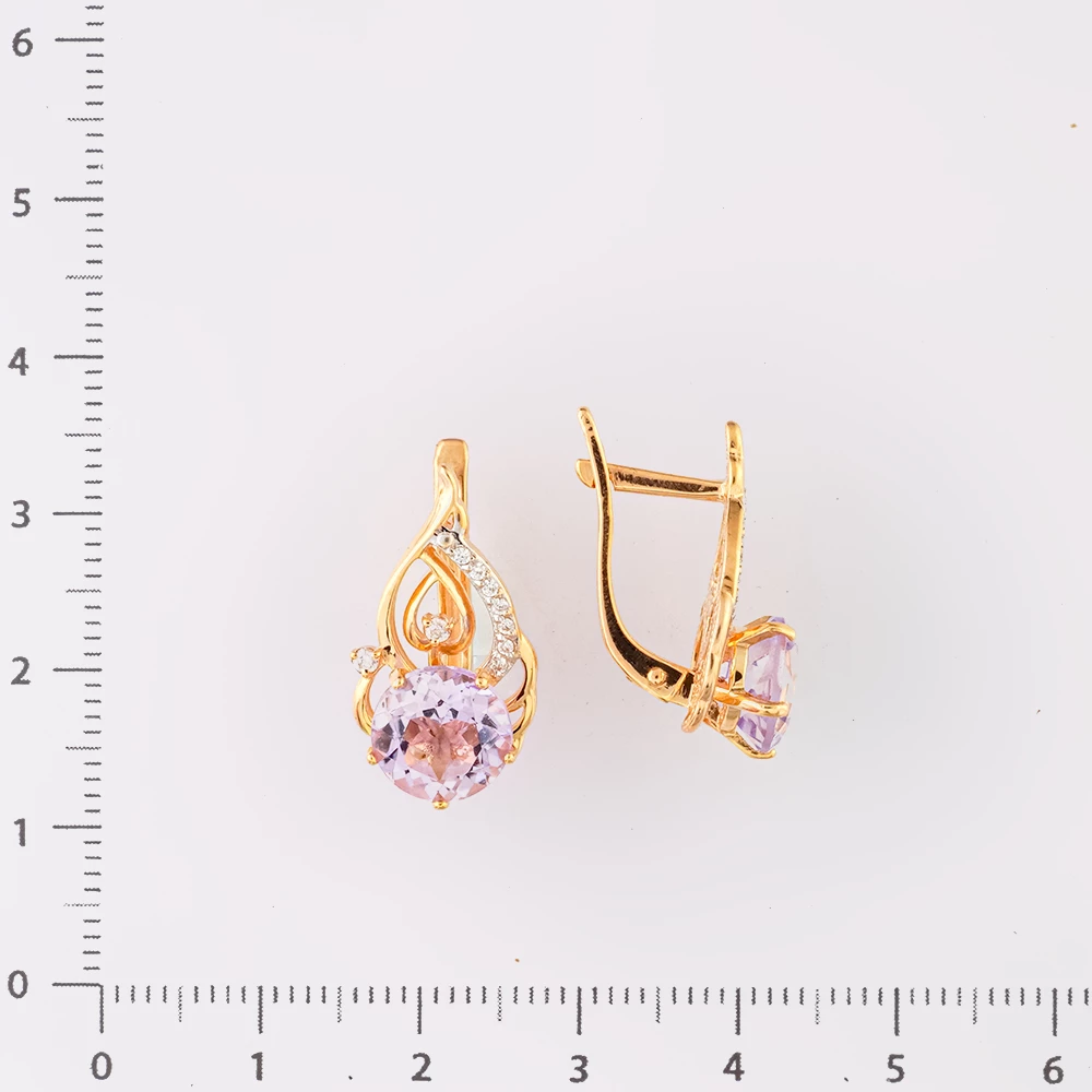 Серьги с аметистом из красного золота 585 пробы