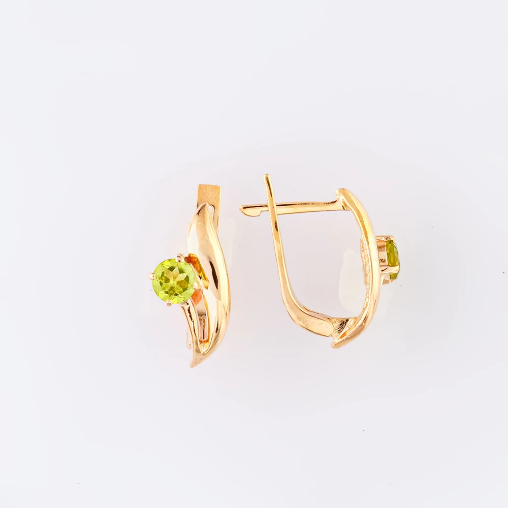 Серьги с хризолитом из красного золота 585 пробы