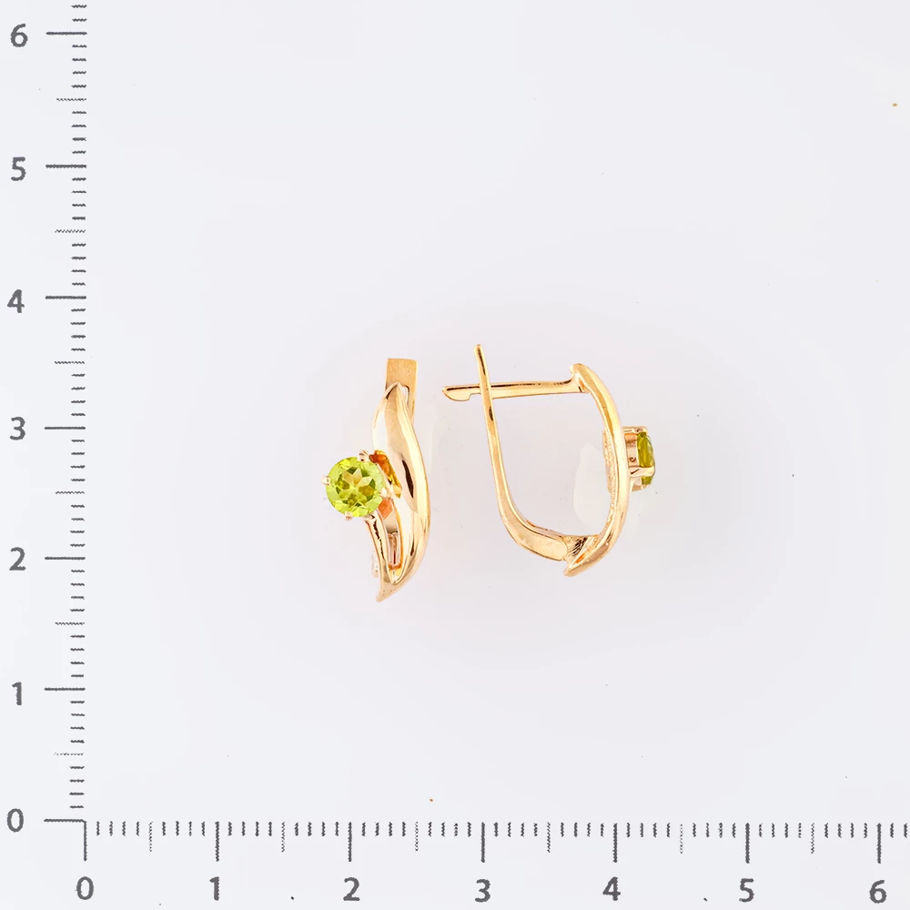 Серьги с хризолитом из красного золота 585 пробы