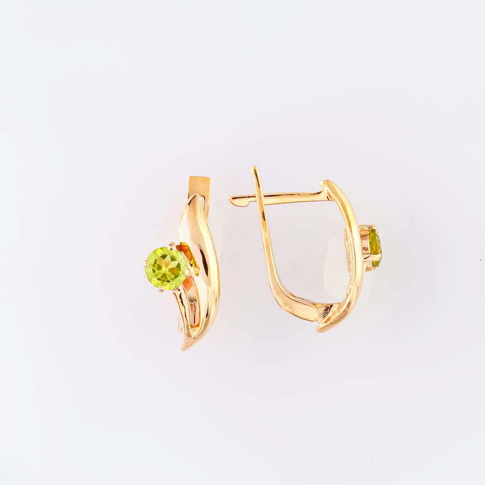 Серьги с хризолитом из красного золота 585 пробы