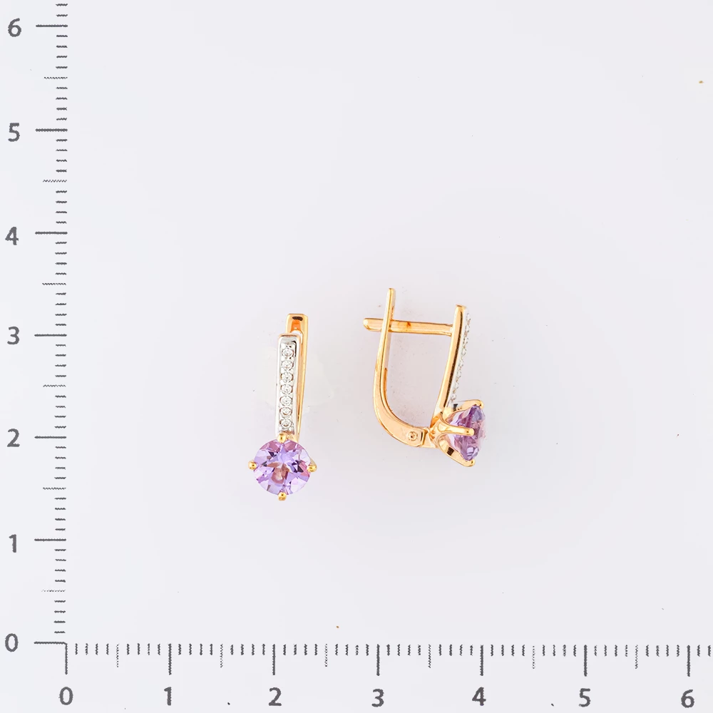 Серьги с аметистом из красного золота 585 пробы
