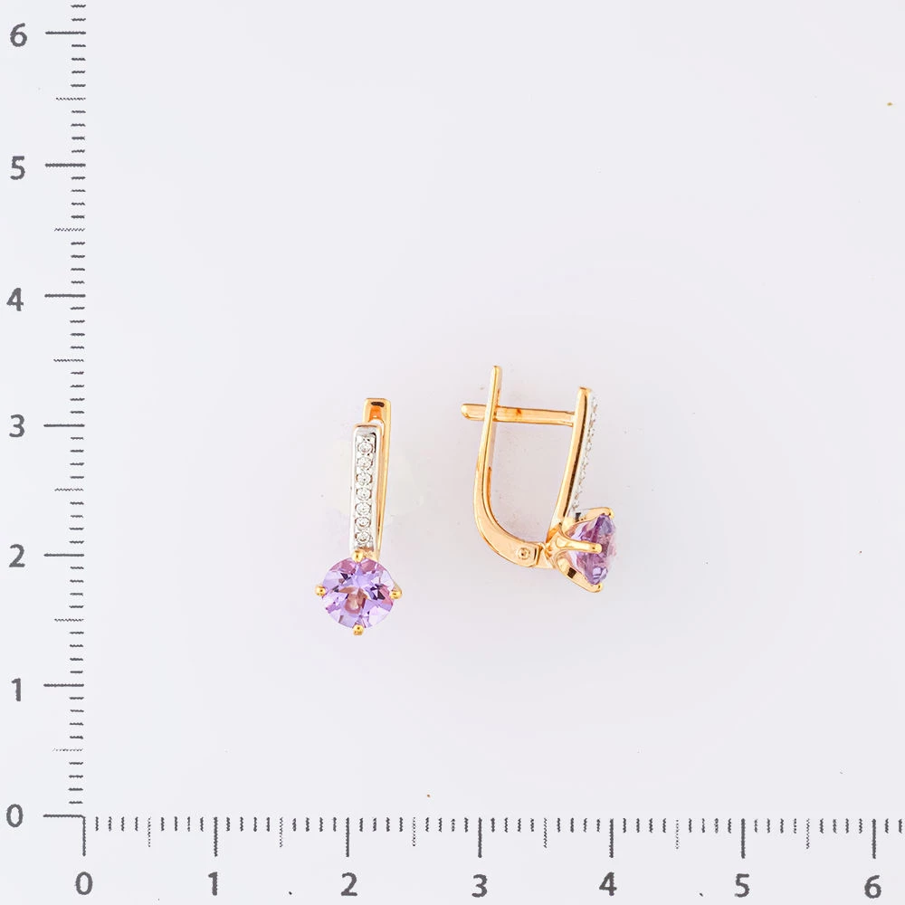 Серьги с аметистом из красного золота 585 пробы
