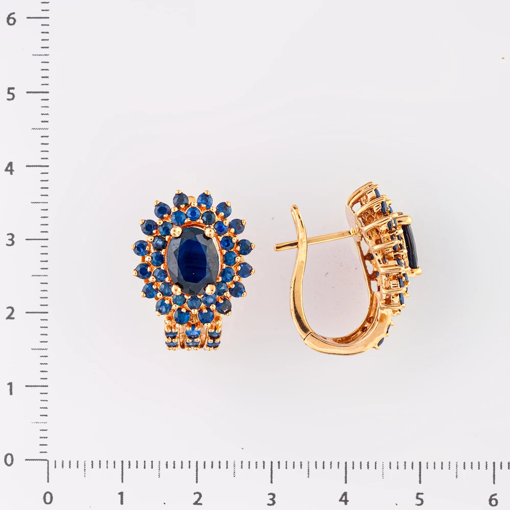 Серьги с сапфиром синтетическим из красного золота 585 пробы