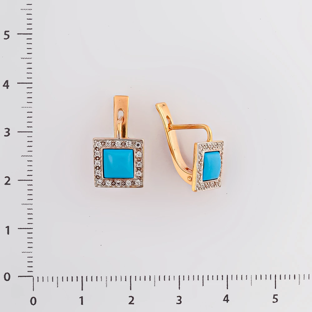 Серьги с бирюзой синтетической из красного золота 585 пробы