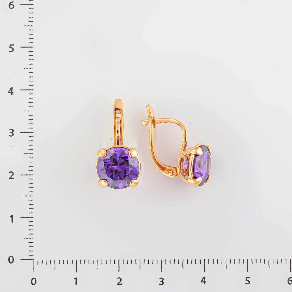 Серьги с аметистом из красного золота 585 пробы