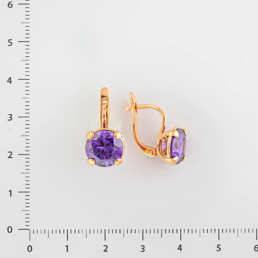 Серьги с аметистом из красного золота 585 пробы