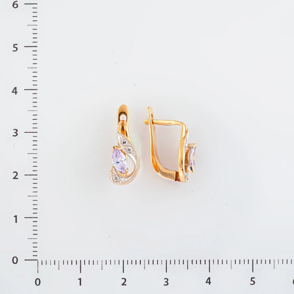 Серьги с фианитом из красного золота 585 пробы