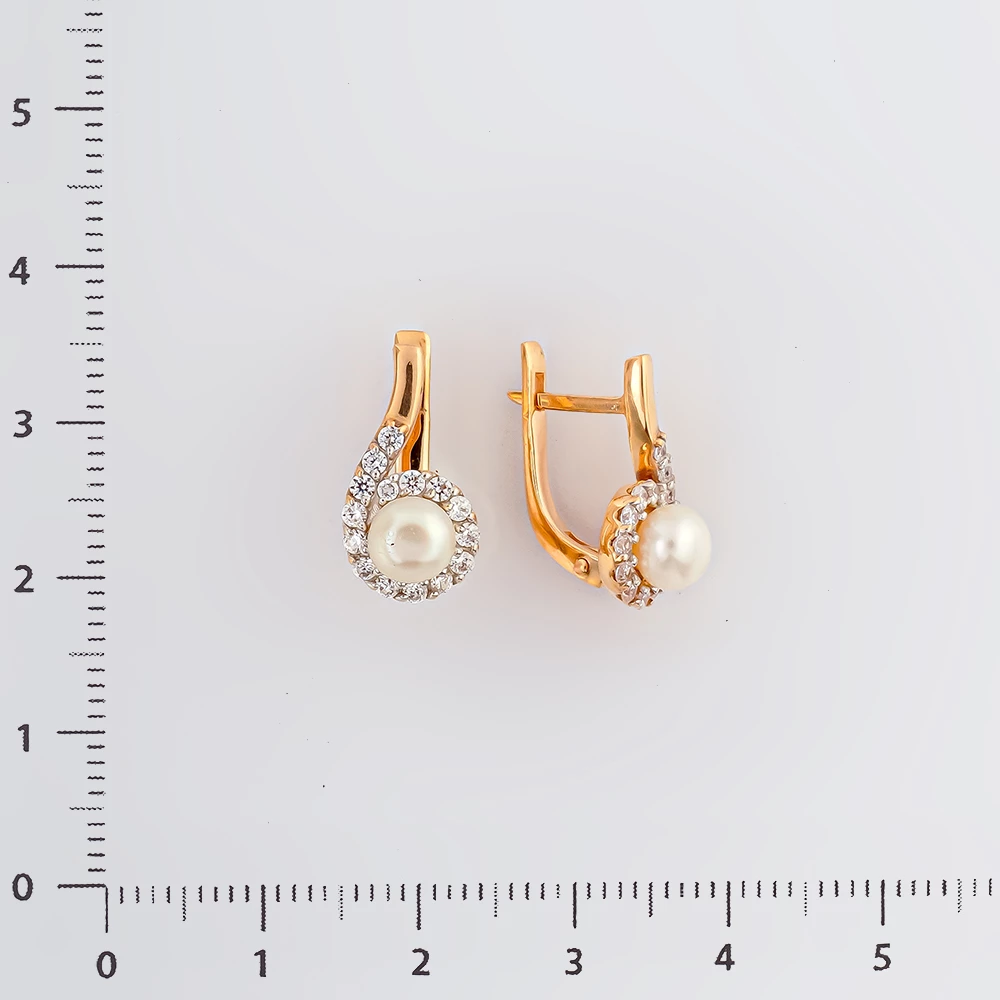Серьги с культивированным жемчугом из красного золота 585 пробы