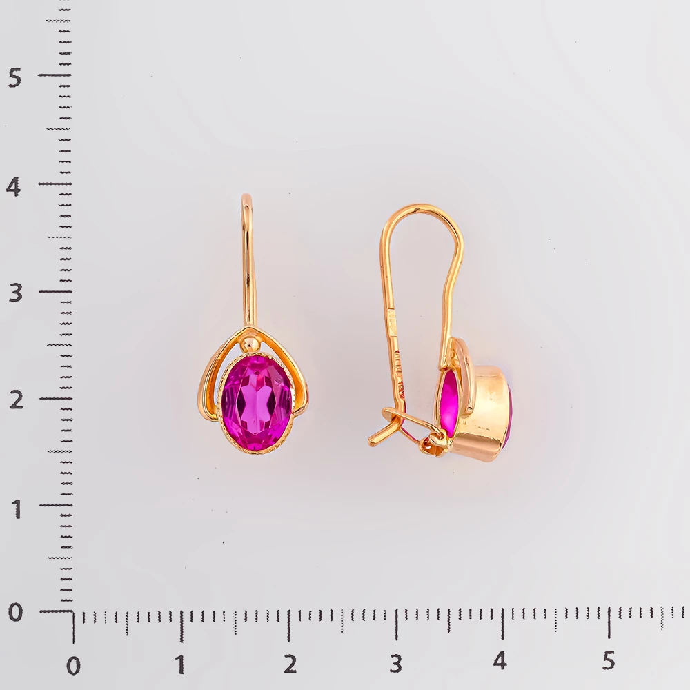 Серьги с фианитом из красного золота 585 пробы