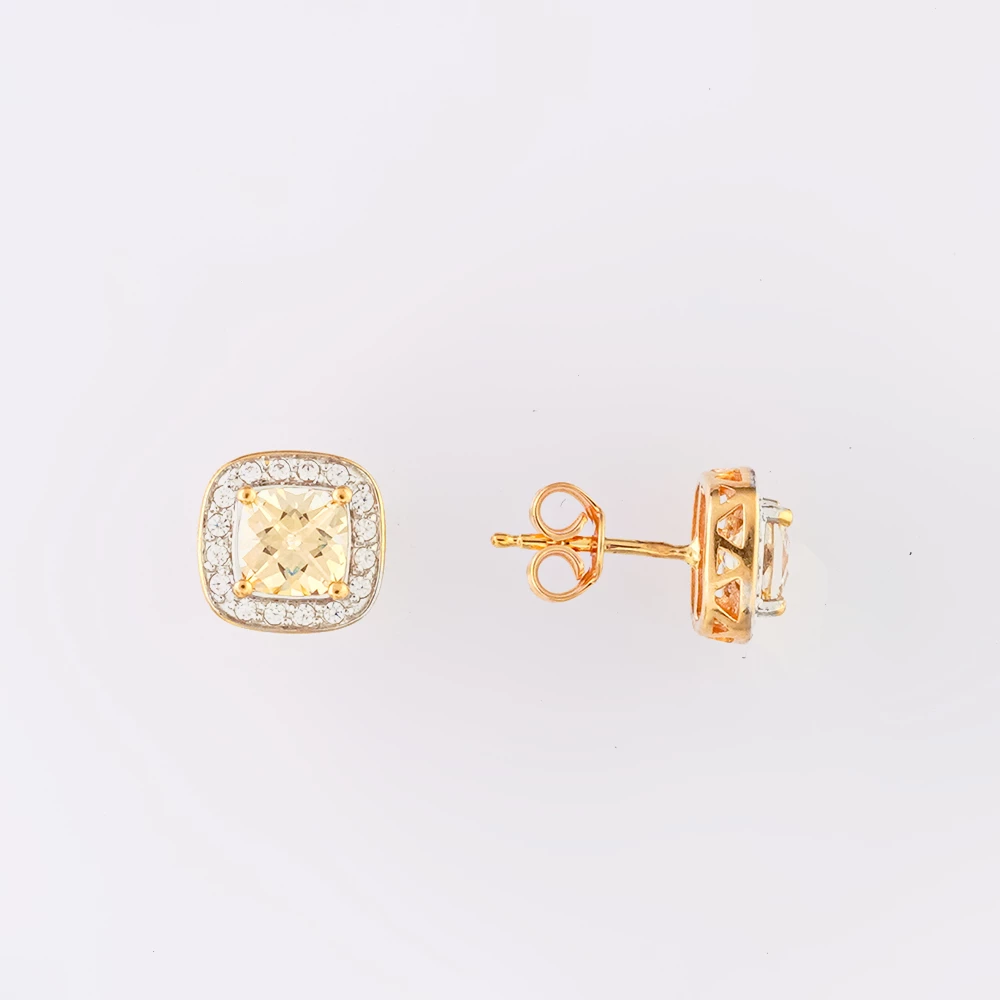 Серьги с фианитом из красного золота 585 пробы