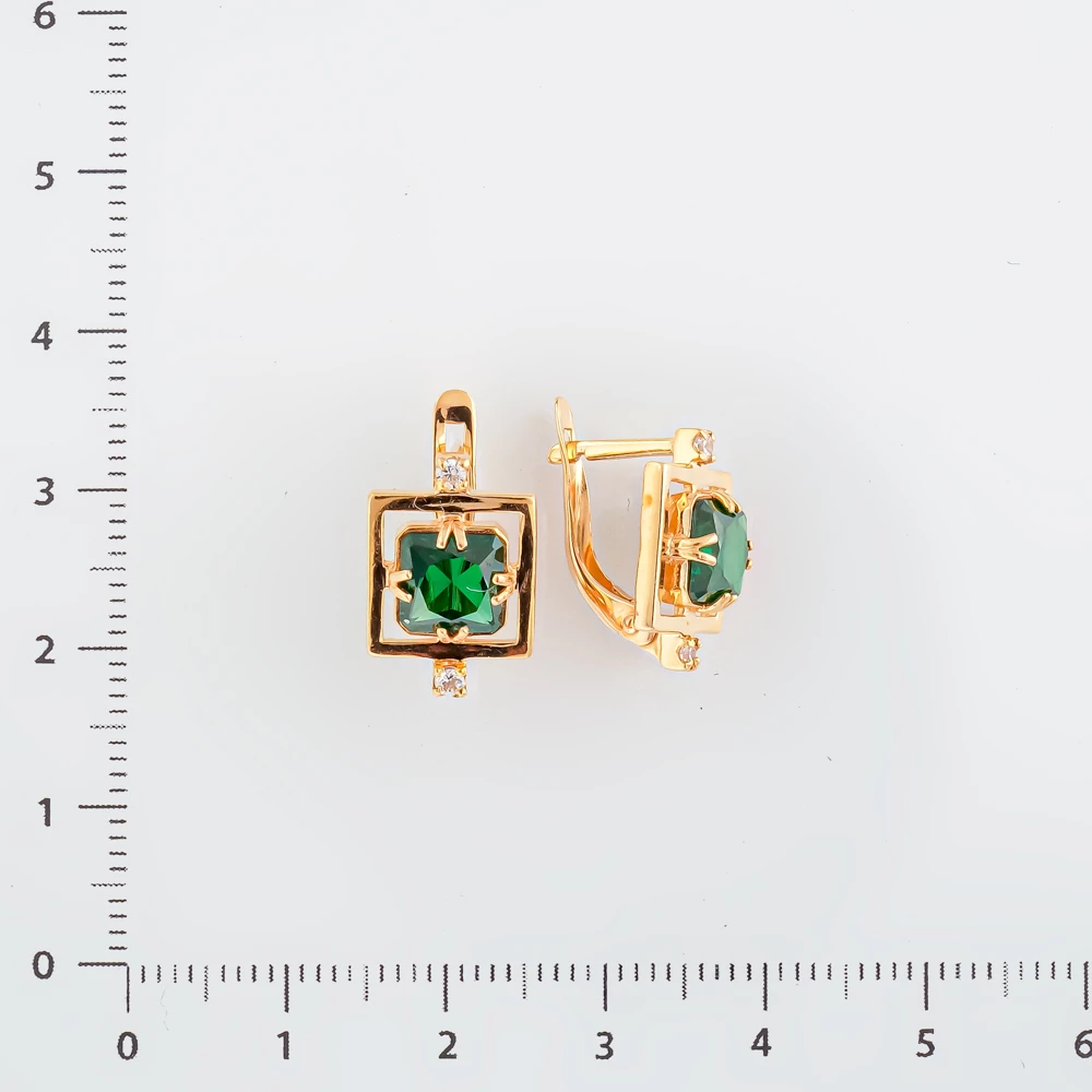 Серьги с фианитом из красного золота 585 пробы