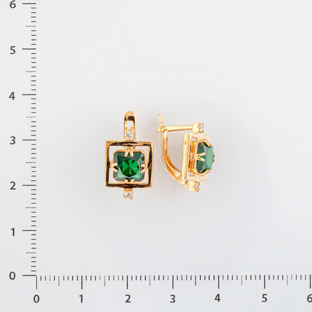 Серьги с фианитом из красного золота 585 пробы