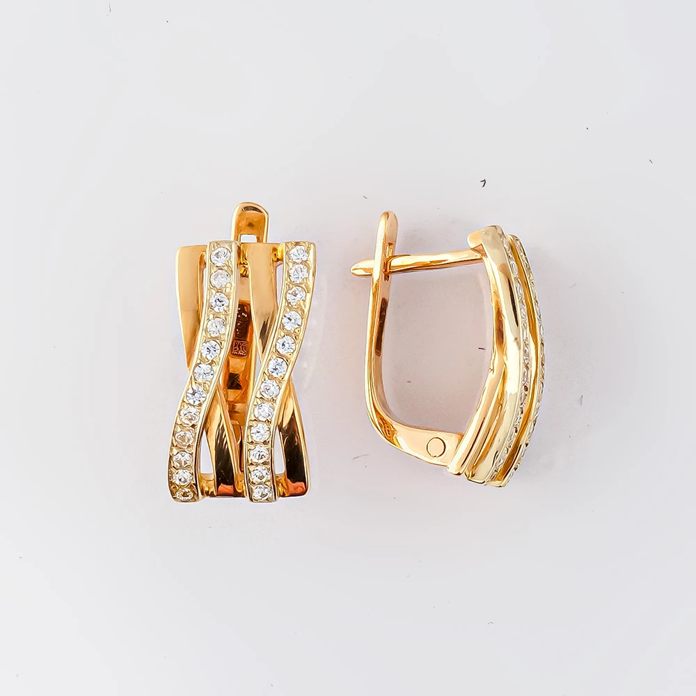 Серьги с фианитом из красного золота 585 пробы