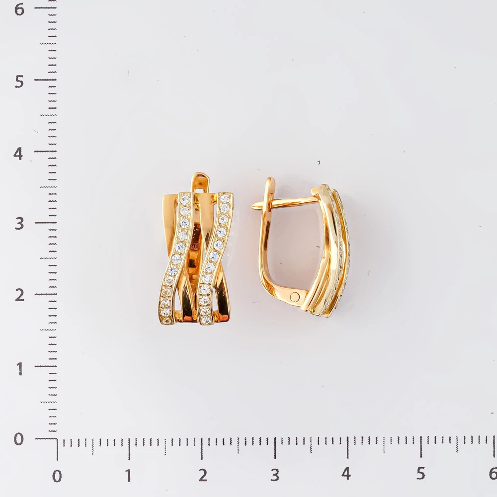 Серьги с фианитом из красного золота 585 пробы