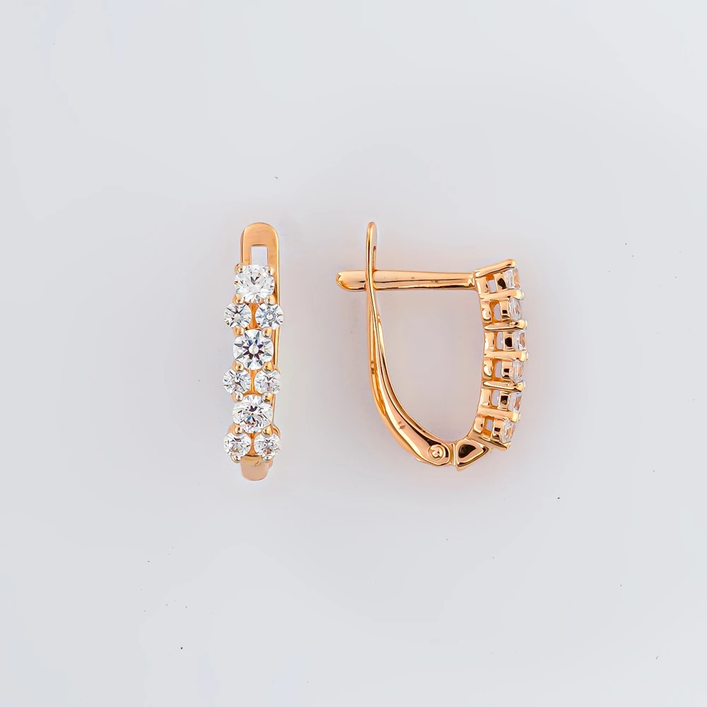 Серьги с фианитом из красного золота 585 пробы