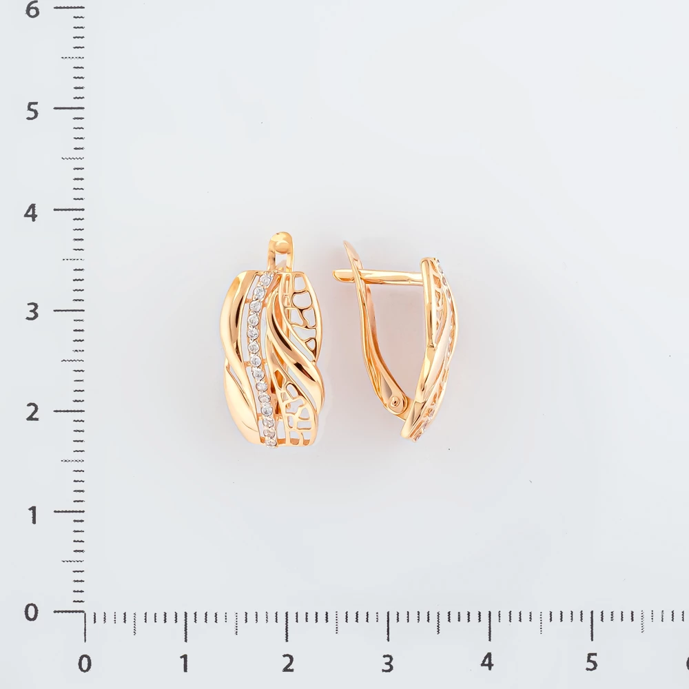 Серьги с фианитом из красного золота 585 пробы