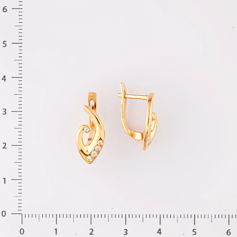 Серьги с фианитом из красного золота 585 пробы