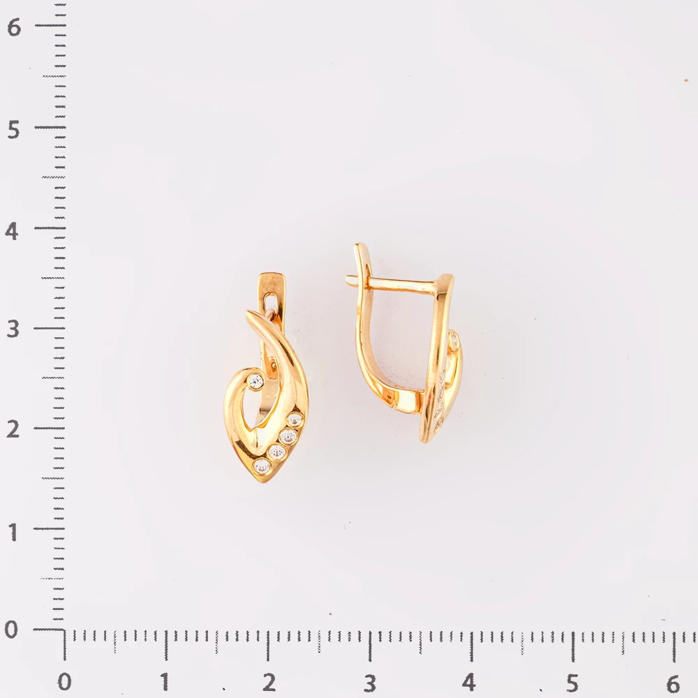 Серьги с фианитом из красного золота 585 пробы