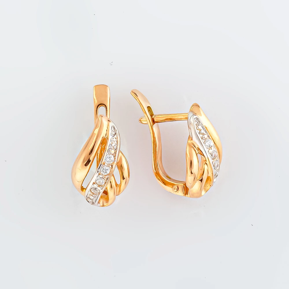 Серьги с фианитом из красного золота 585 пробы