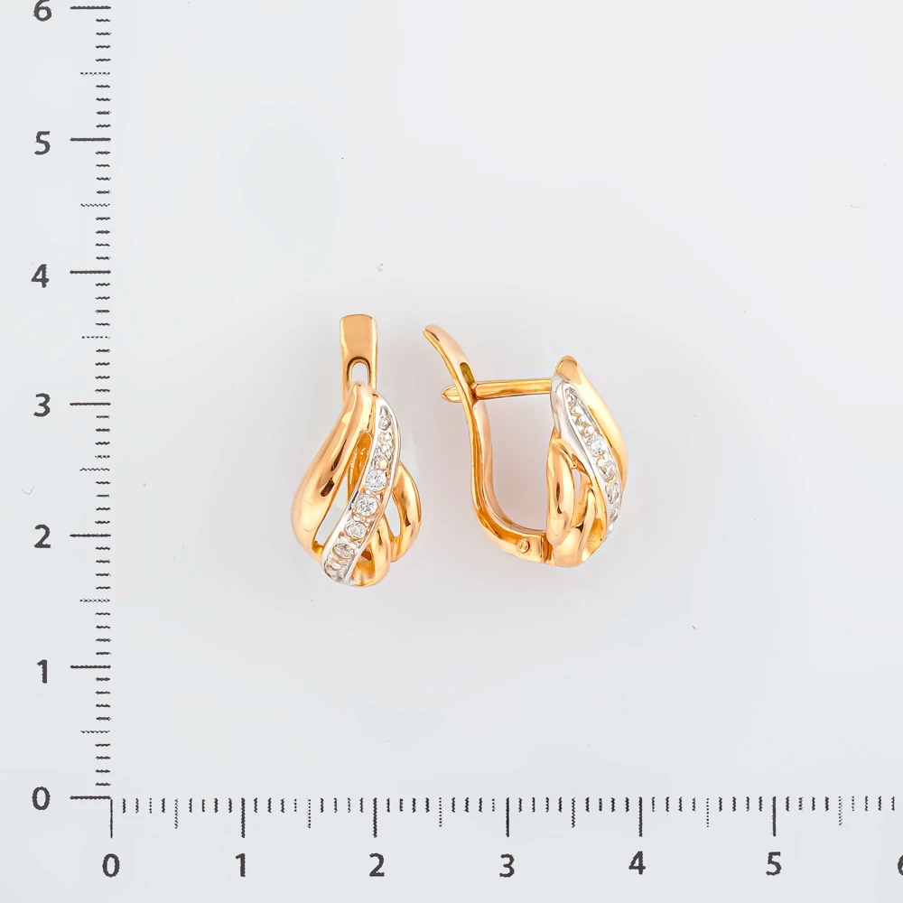 Серьги с фианитом из красного золота 585 пробы