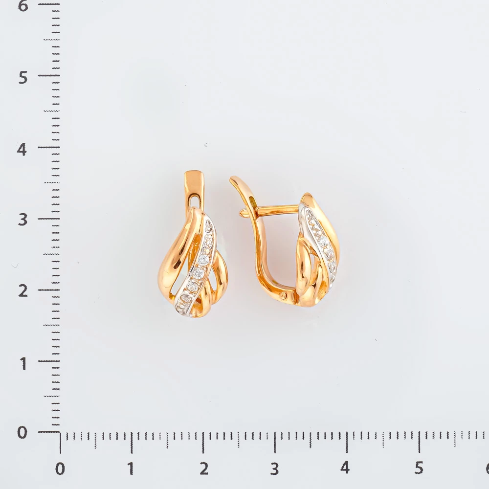 Серьги с фианитом из красного золота 585 пробы