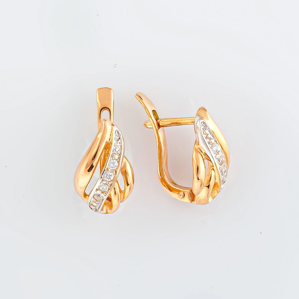 Серьги с фианитом из красного золота 585 пробы
