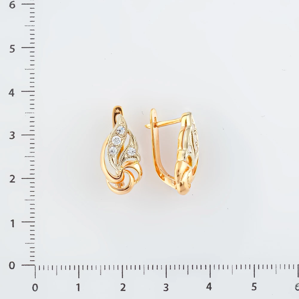 Серьги с фианитом из красного золота 585 пробы