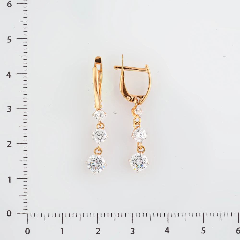 Серьги с фианитом из красного золота 585 пробы