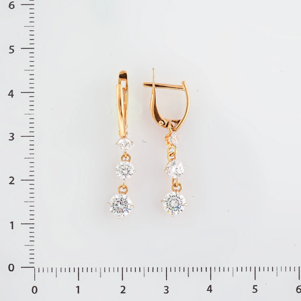 Серьги с фианитом из красного золота 585 пробы