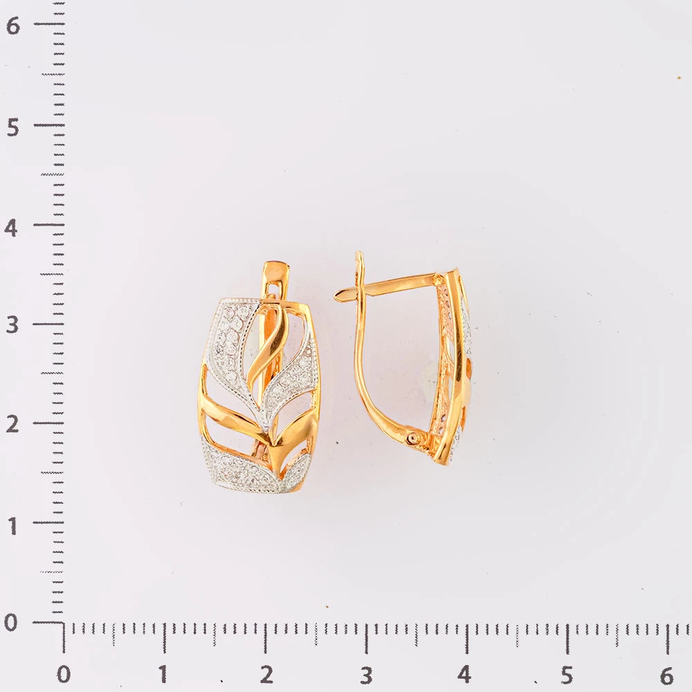 Серьги с фианитом из красного золота 585 пробы