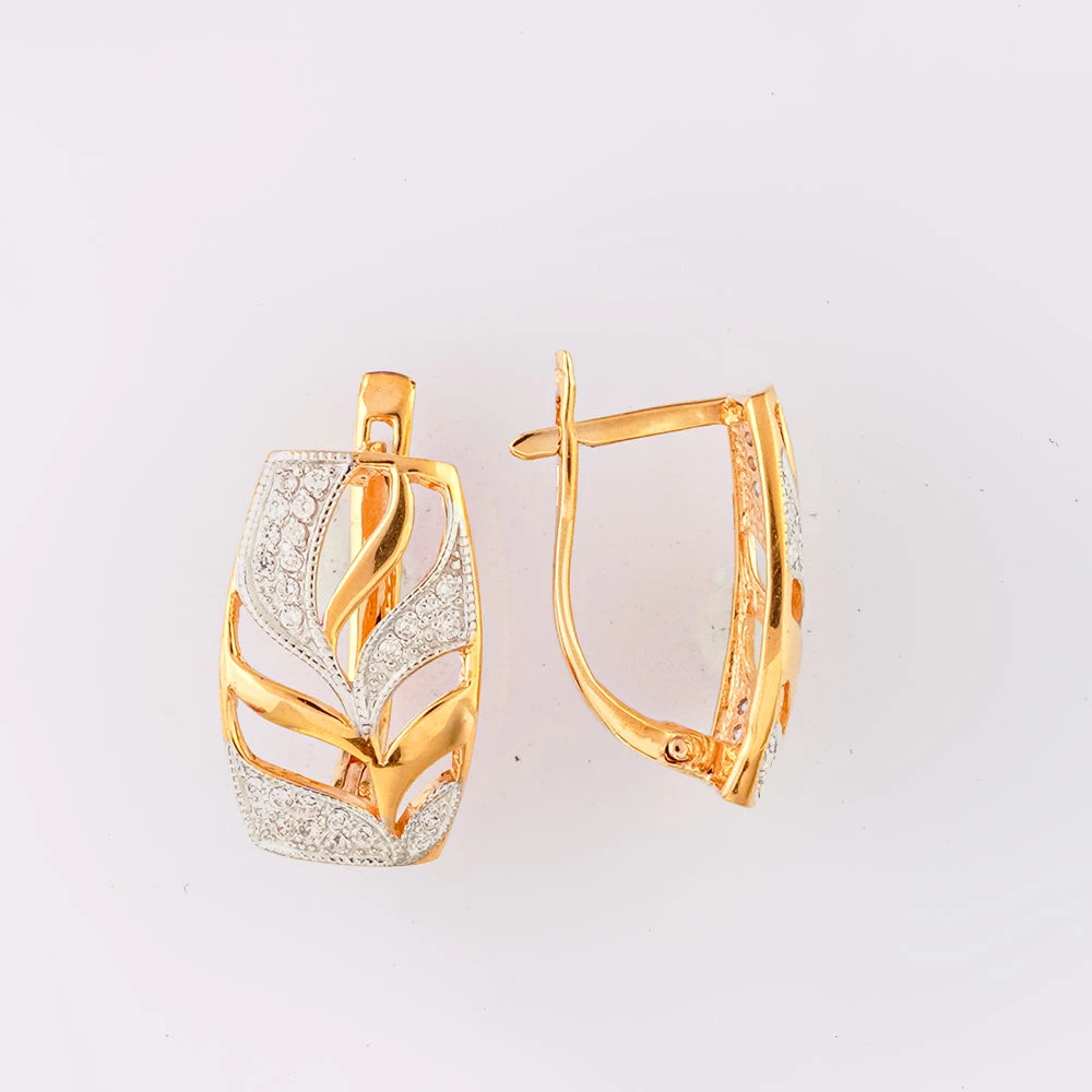 Серьги с фианитом из красного золота 585 пробы