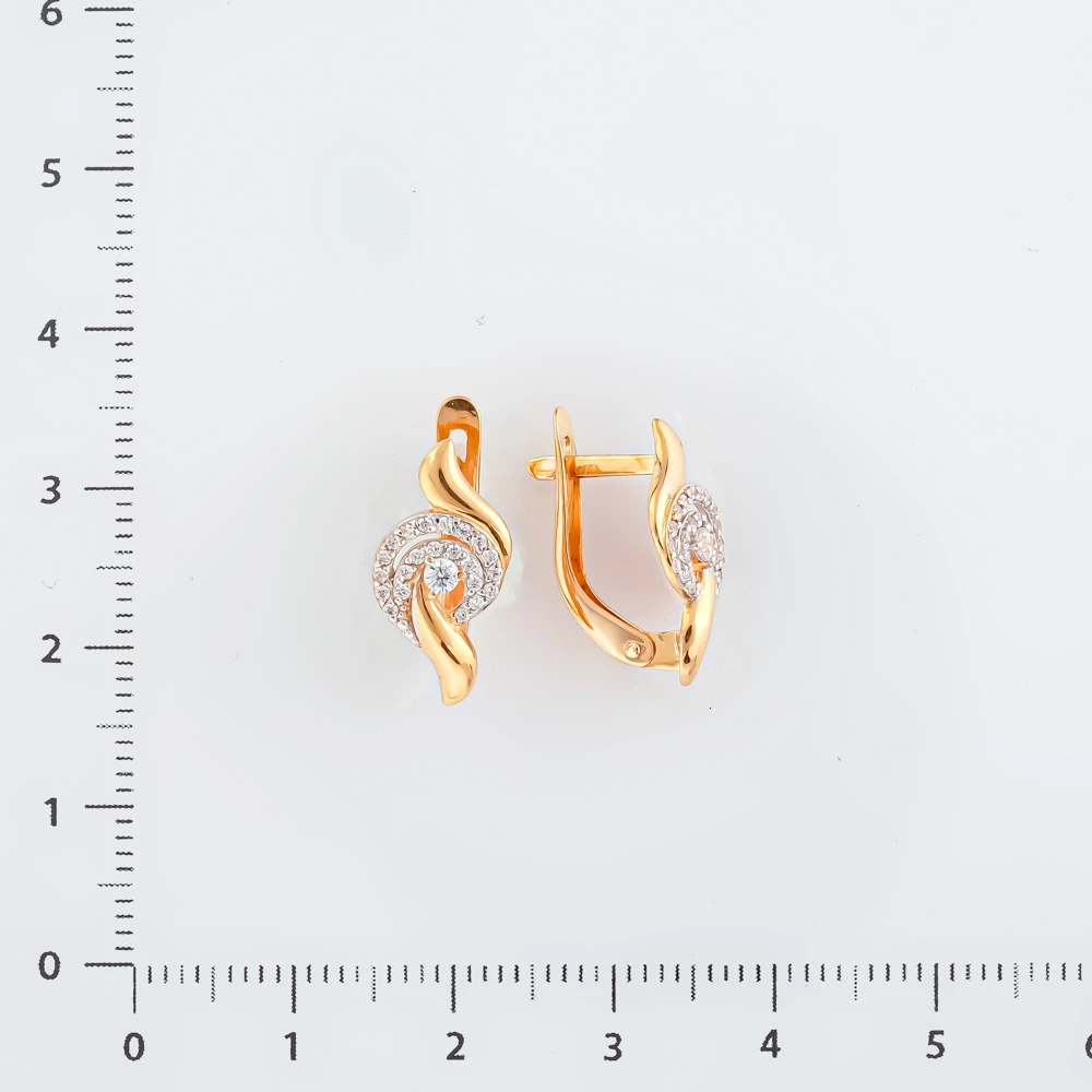 Серьги с фианитом из красного золота 585 пробы