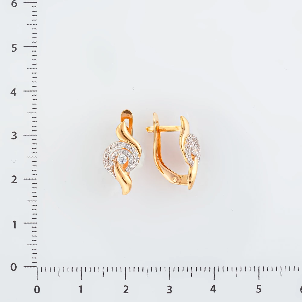Серьги с фианитом из красного золота 585 пробы
