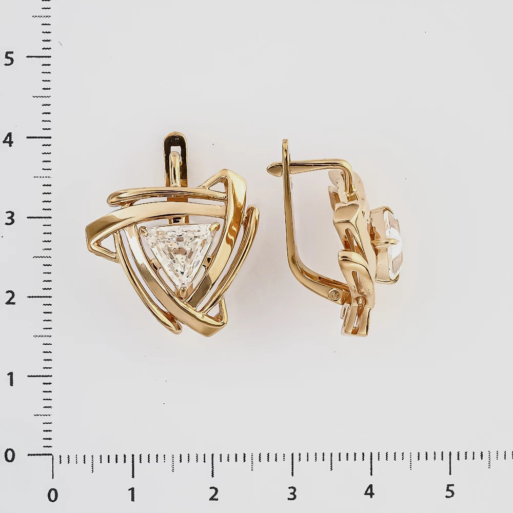 Серьги с фианитом из красного золота 585 пробы