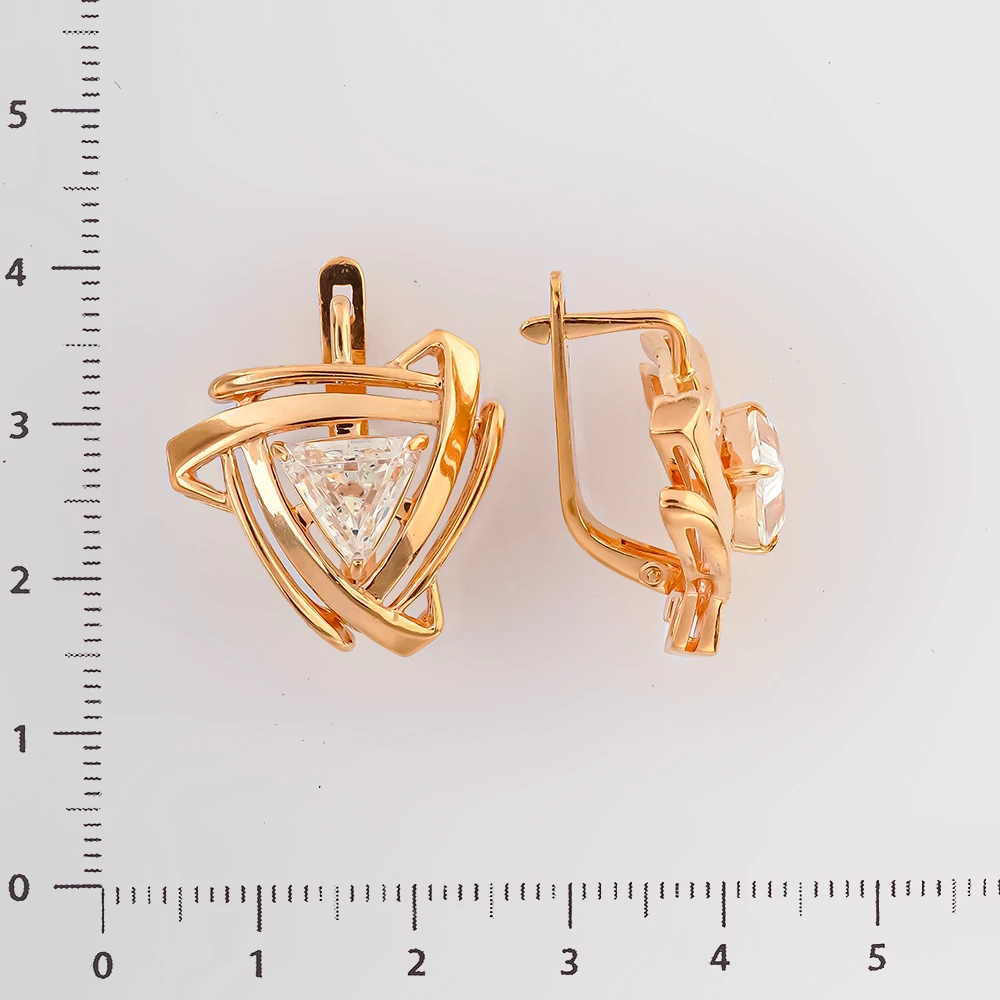 Серьги с фианитом из красного золота 585 пробы