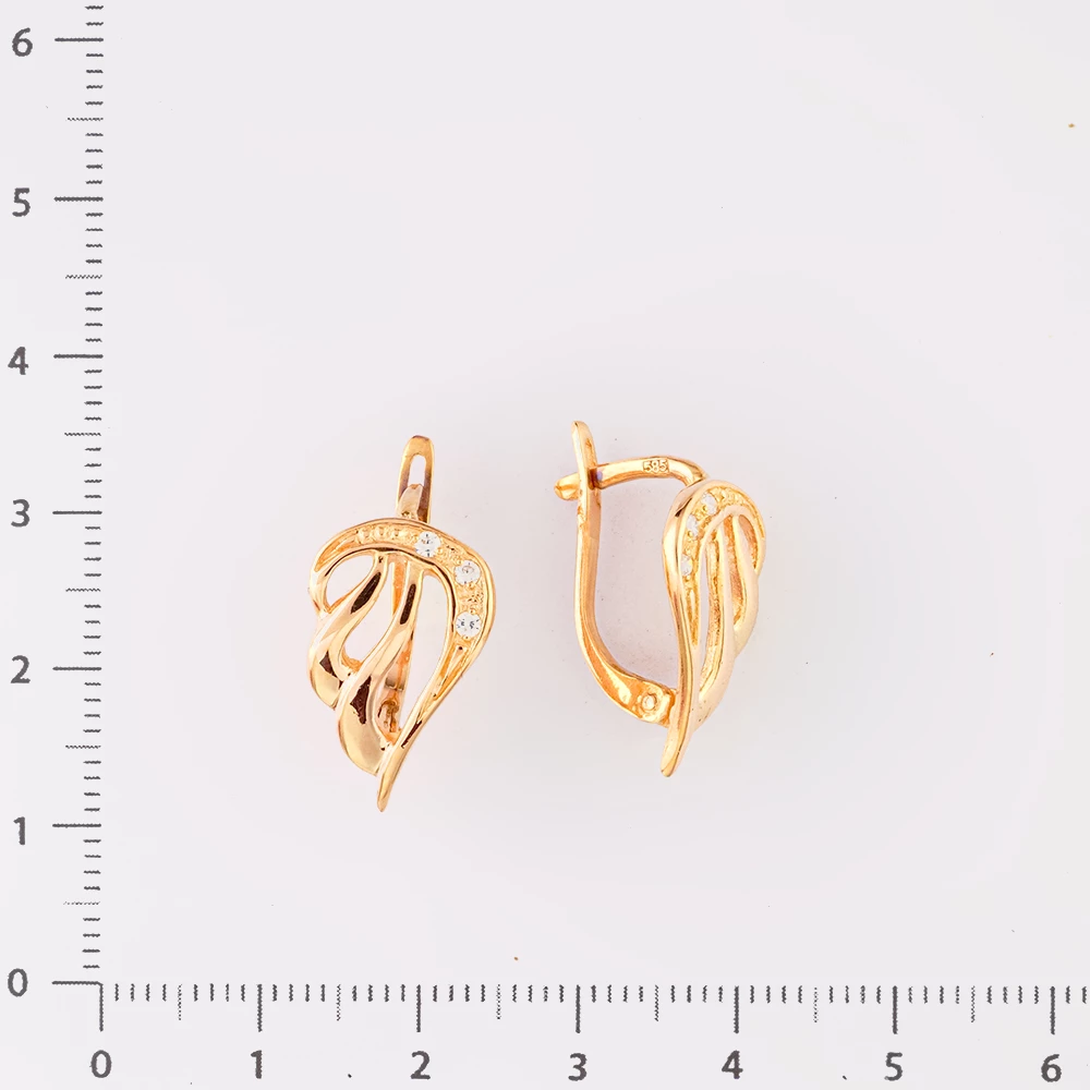 Серьги с фианитом из красного золота 585 пробы