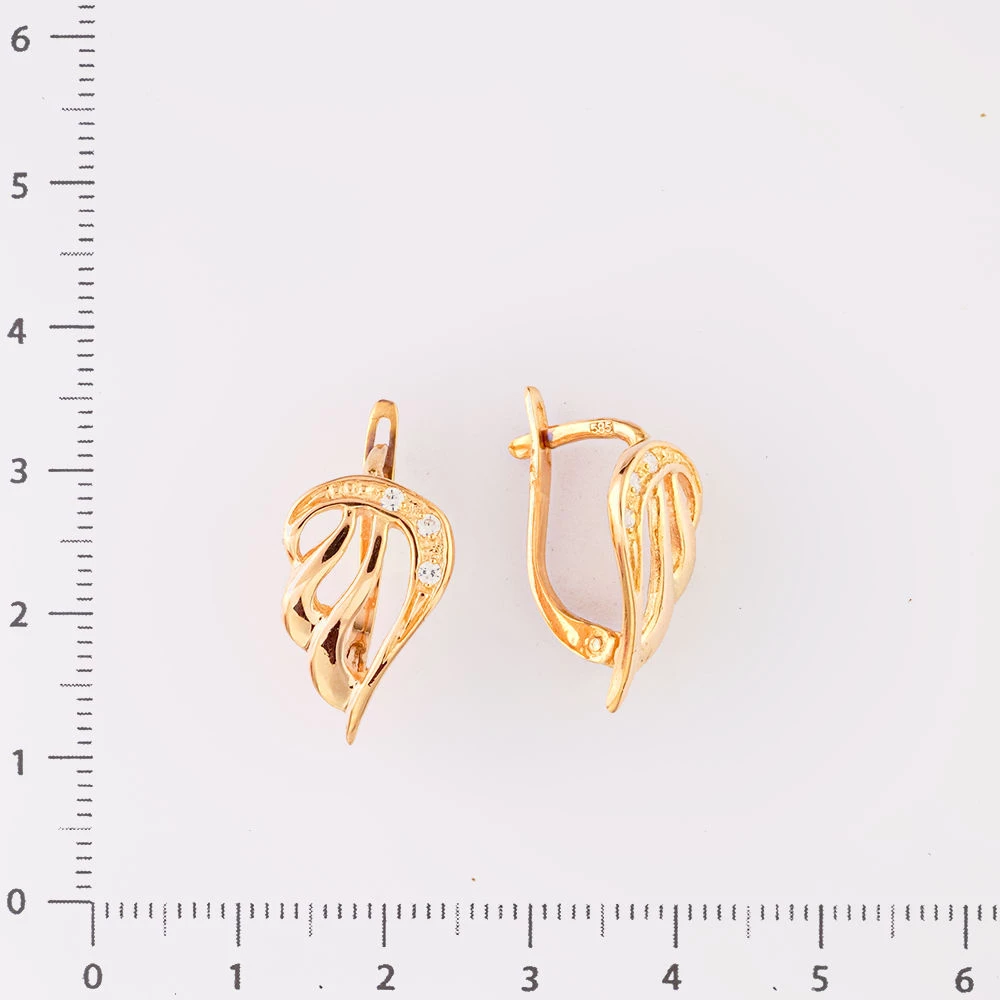 Серьги с фианитом из красного золота 585 пробы