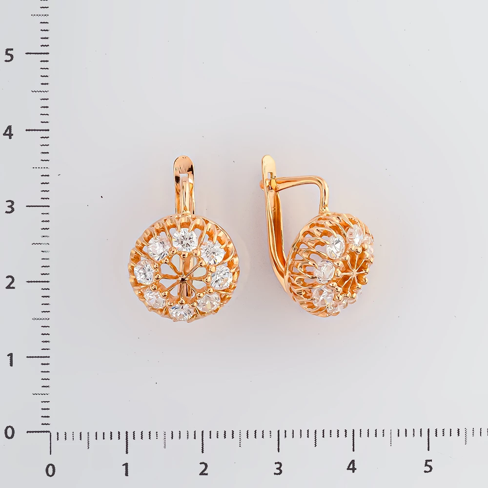 Серьги с фианитом из красного золота 585 пробы