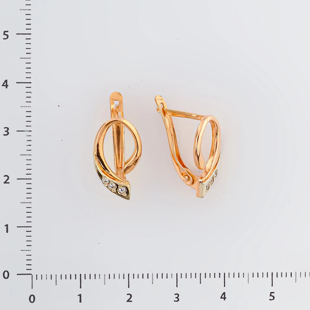 Серьги с фианитом из красного золота 585 пробы