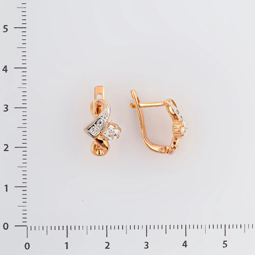 Серьги с фианитом из красного золота 585 пробы