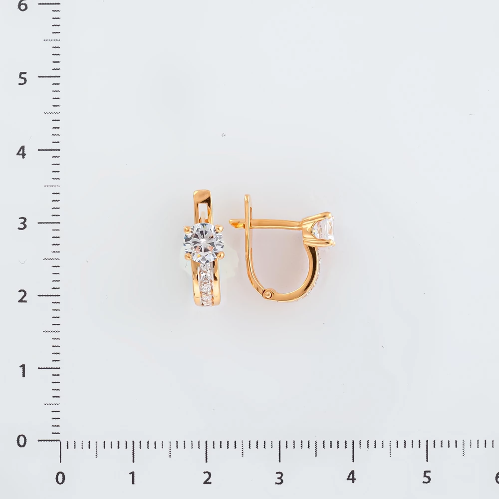 Серьги с фианитом из красного золота 585 пробы