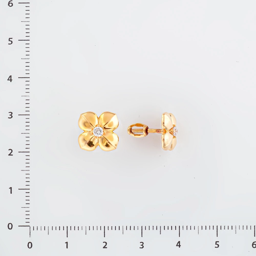 Серьги с фианитом из красного золота 585 пробы