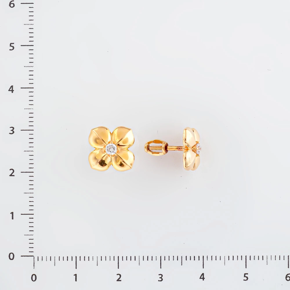 Серьги с фианитом из красного золота 585 пробы