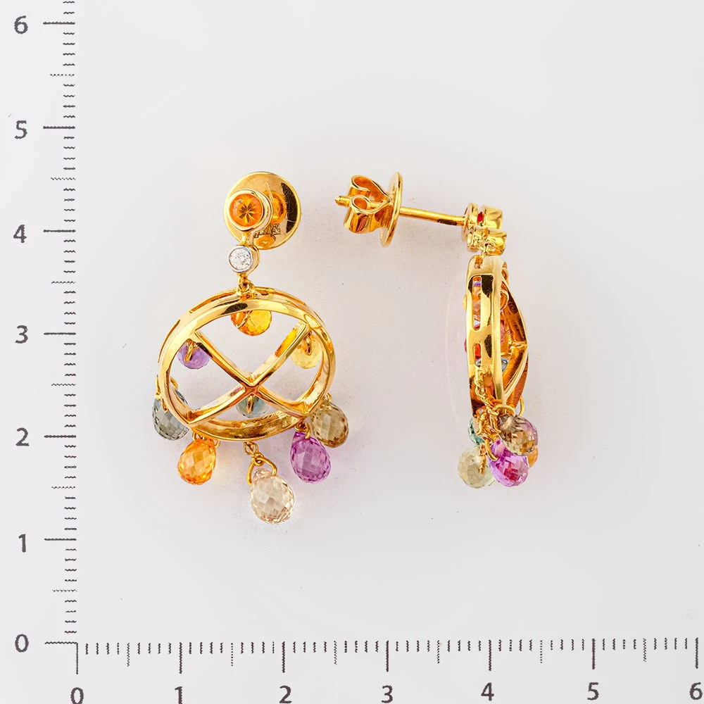 Серьги с хризолитом из желтого золота 750 пробы