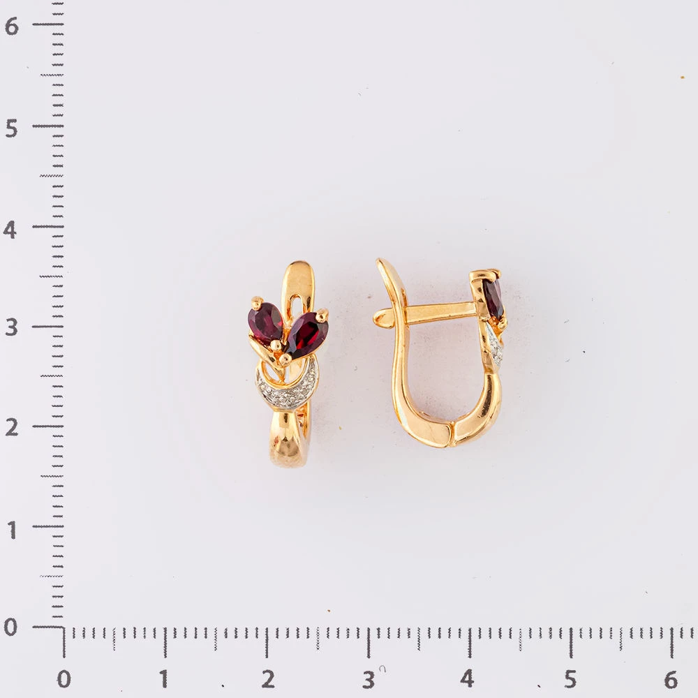 Серьги с гранатом из красного золота 585 пробы