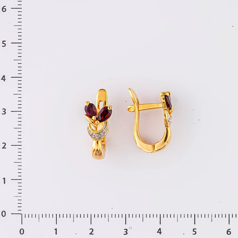 Серьги с гранатом из красного золота 585 пробы