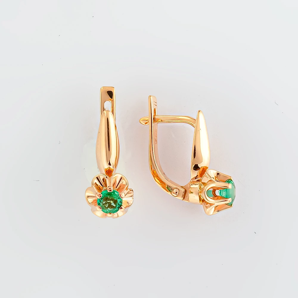 Серьги с изумрудом из красного золота 585 пробы