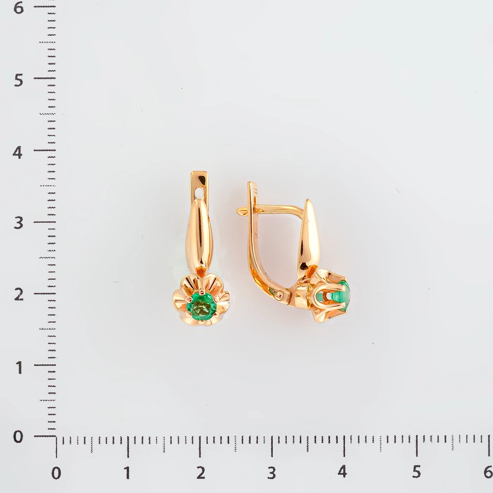 Серьги с изумрудом из красного золота 585 пробы
