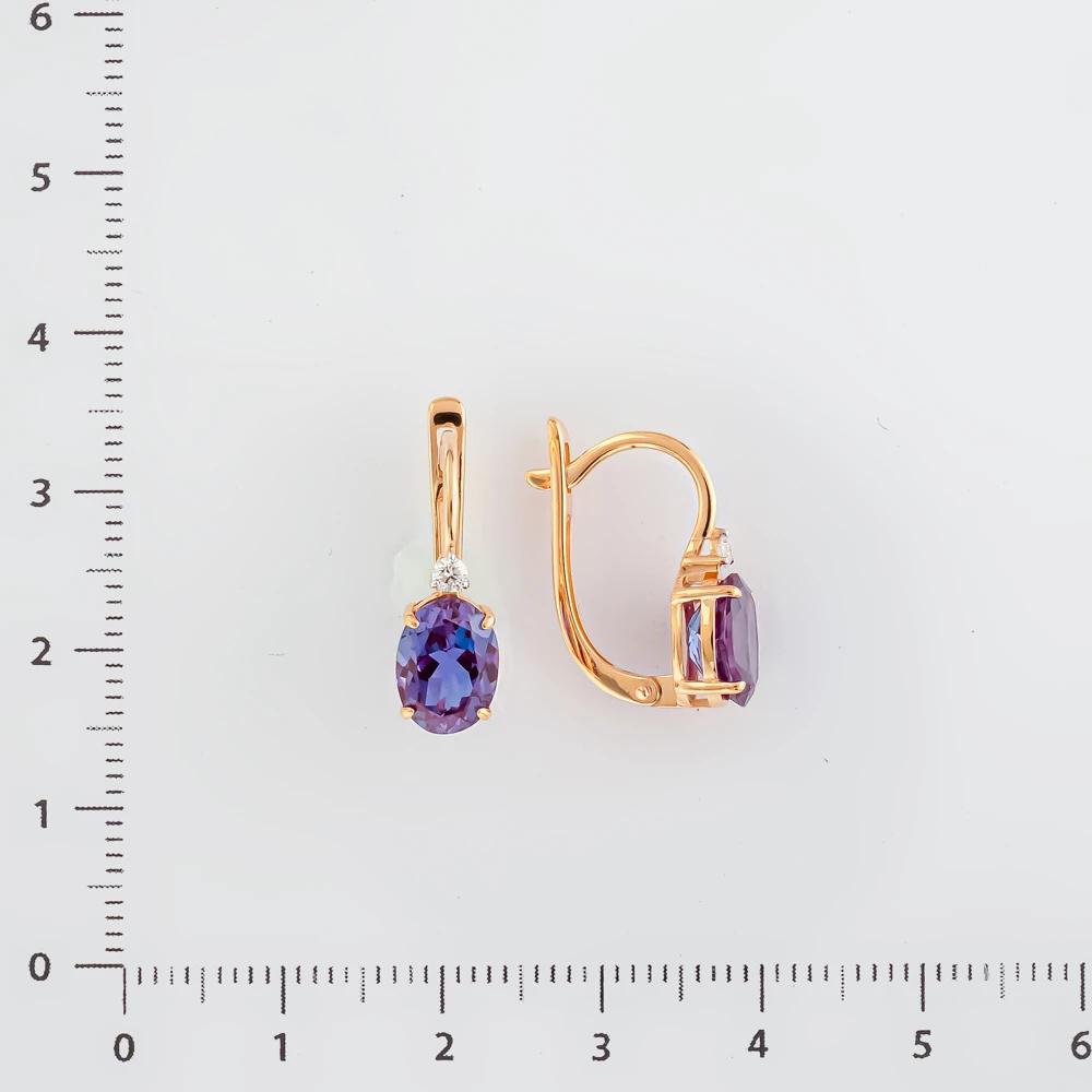 Серьги с александритом синтетическим из красного золота 585 пробы