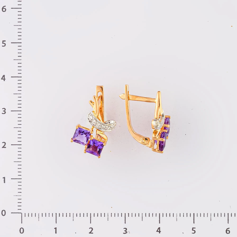 Серьги с аметистом из красного золота 585 пробы